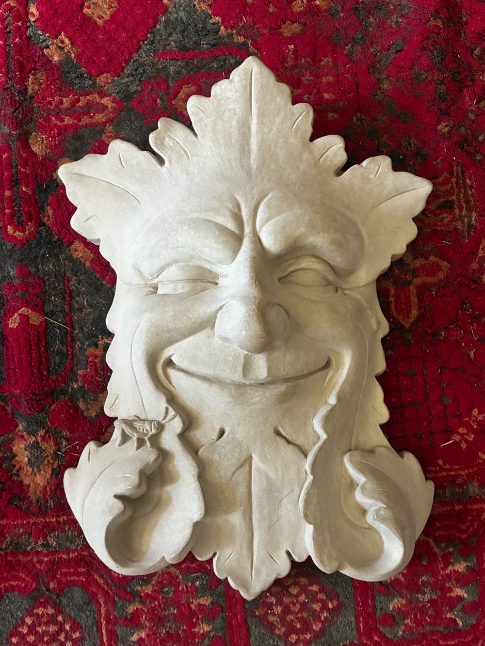 Vintage George Carruth Smiling Leaf Man Wall Plaque - stone finish